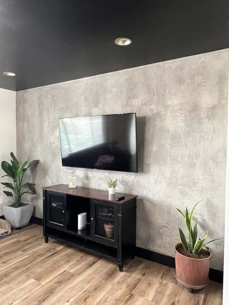 custom concrete wall in living room